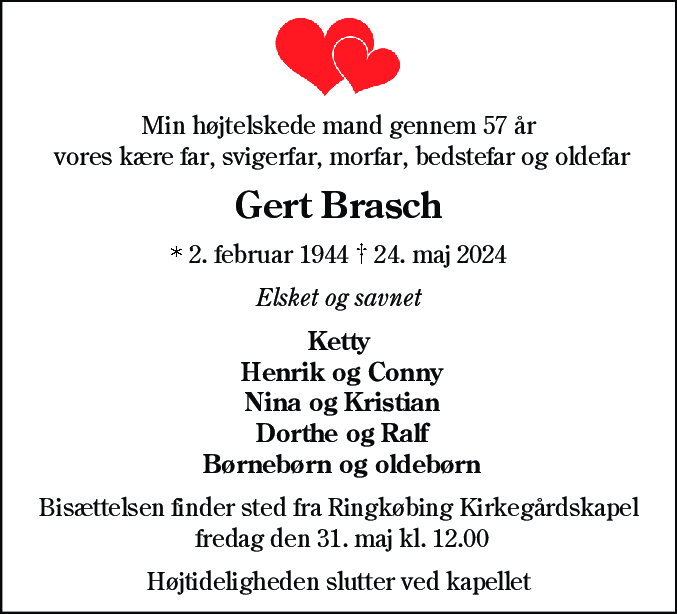 Dødsannonce for Gert Brasch
