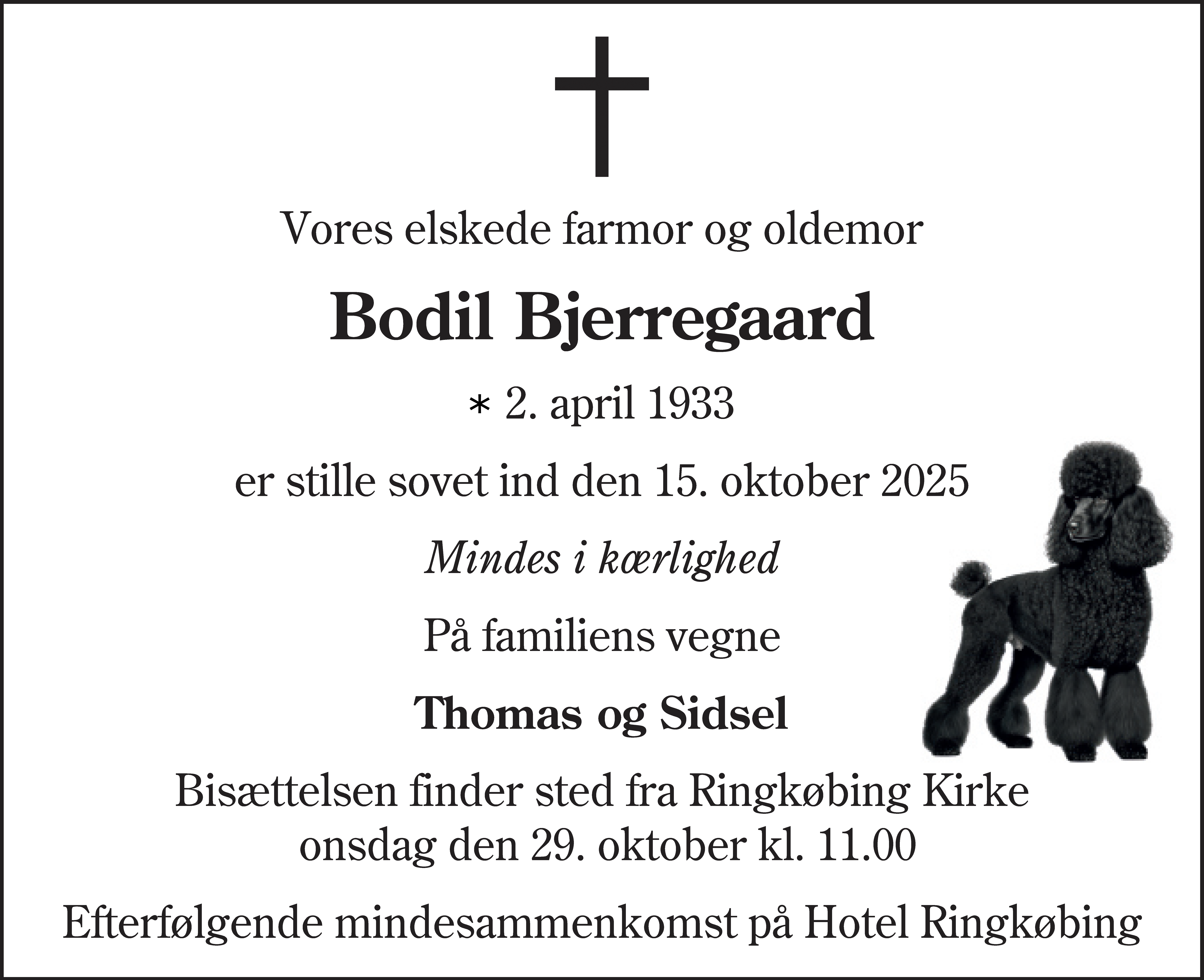 Dødsannonce for Bodil Bjerregaard