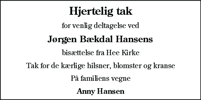 Dødsannonce for Jørgen Bækdal Hansen