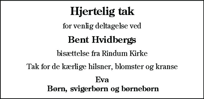 Dødsannonce for Bent Hvidberg