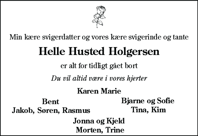 Dødsannonce for Helle Husted Holgersen