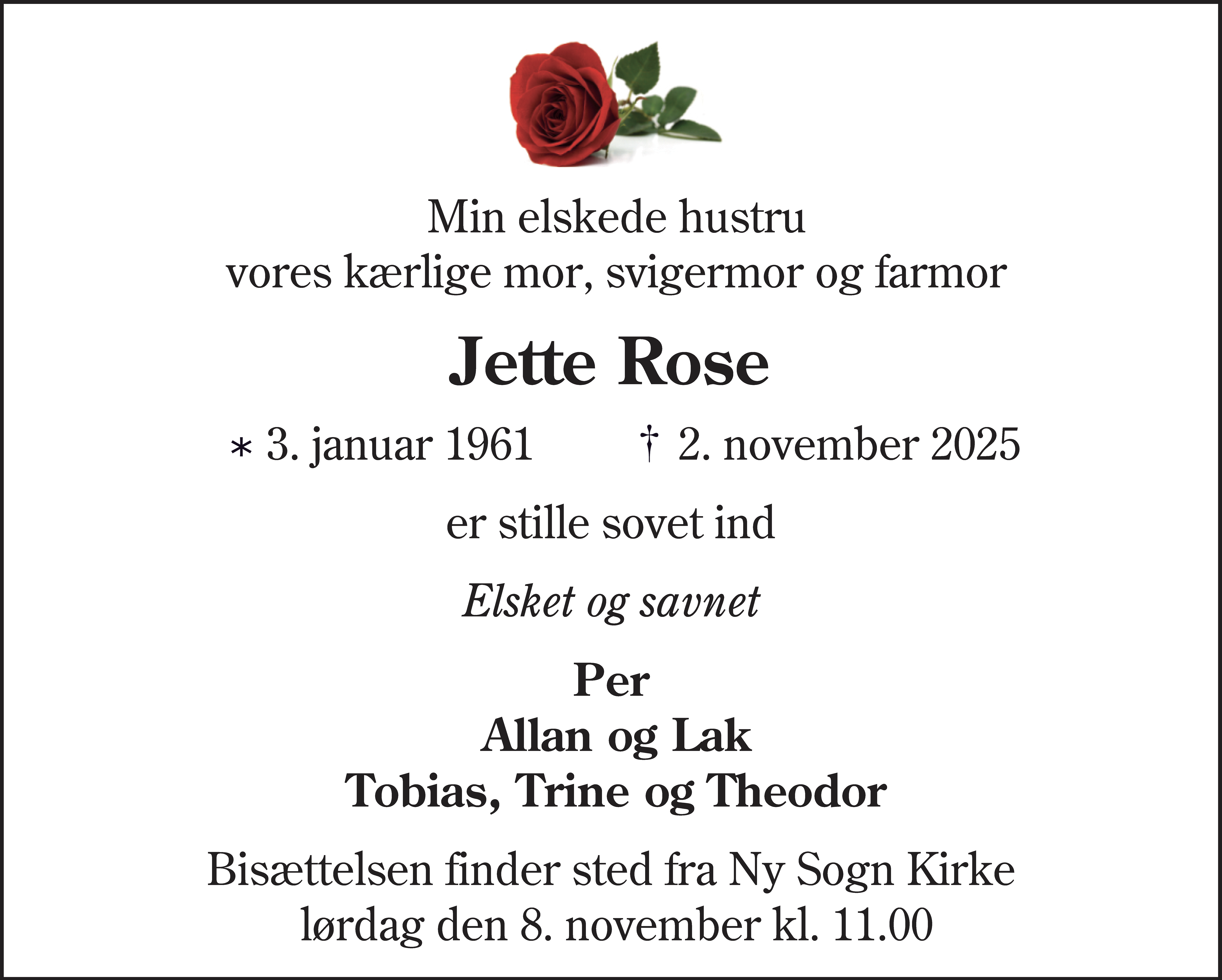 Dødsannonce for Jette Rose