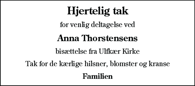 Dødsannonce for Anna Thorstensen