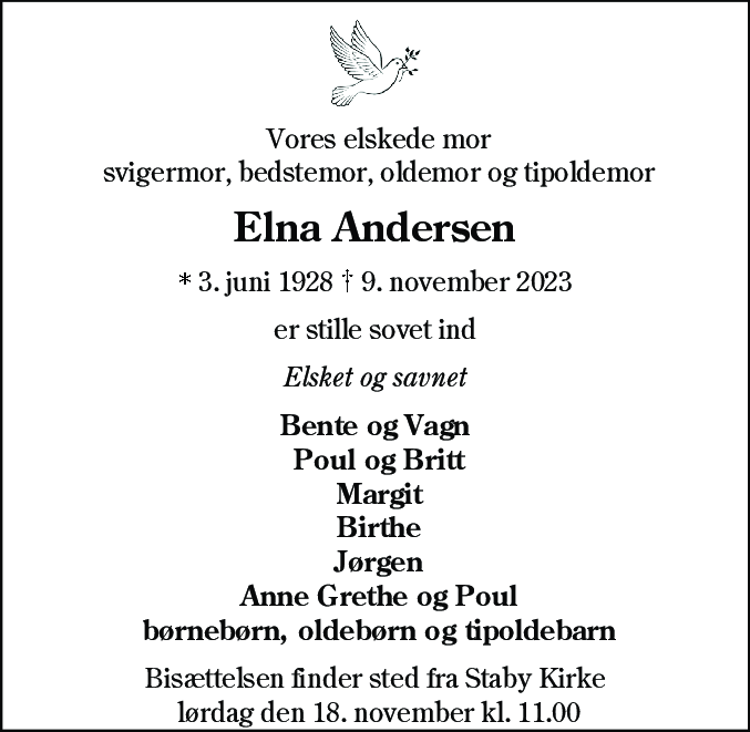 Dødsannonce for Elna Andersen