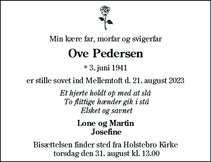 Dødsannonce for Ove Pedersen