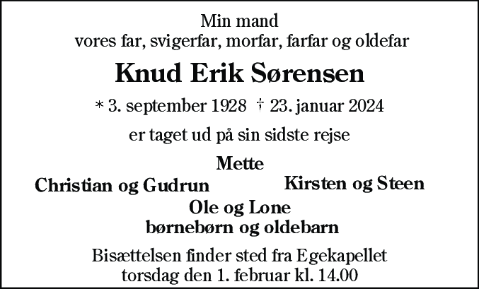 Dødsannonce for Knud Erik Sørensen