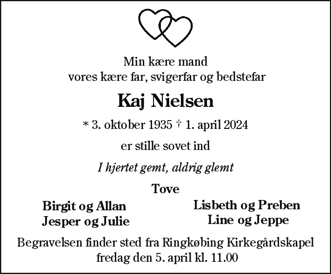 Dødsannonce for Kaj Nielsen