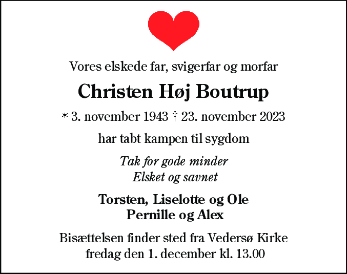 Dødsannonce for Christian Høj Boutrup