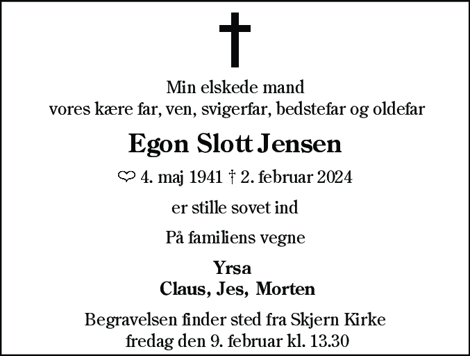 Dødsannonce for Egon Slott Jensen