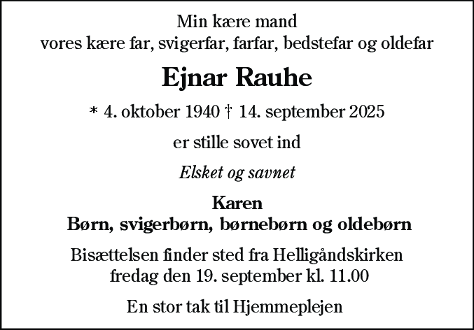 Dødsannonce for Ejnar Rauhe