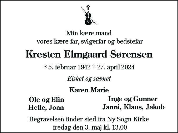 Dødsannonce for Kresten Elmgaard Sørensen