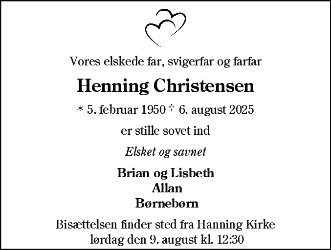 Dødsannonce for Henning Christensen