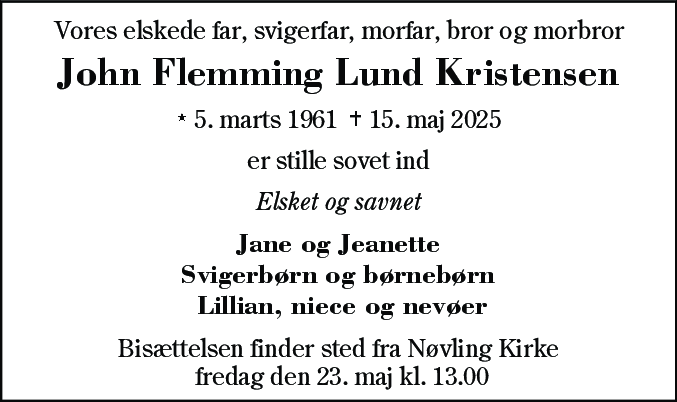 Dødsannonce for John Flemming Lund Kristensen