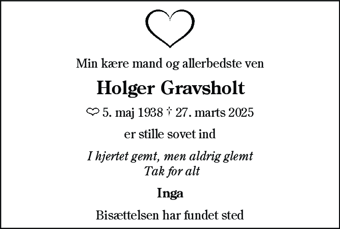 Dødsannonce for Holger Gravsholt