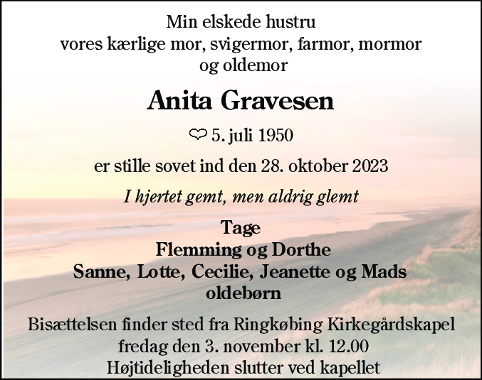 Dødsannonce for Anita Gravesen