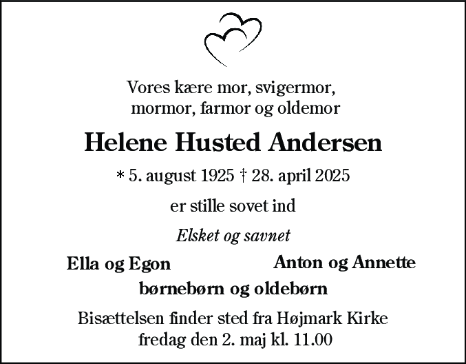 Dødsannonce for Helene Husted Andersen