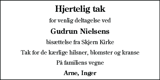 Dødsannonce for Gudrun Nielsen