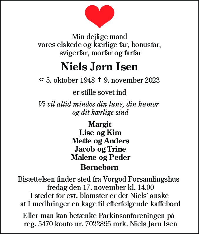 Dødsannonce for Niels Jørn Isen