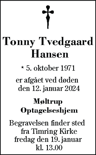 Dødsannonce for Tonny Tvedgaard Hansen