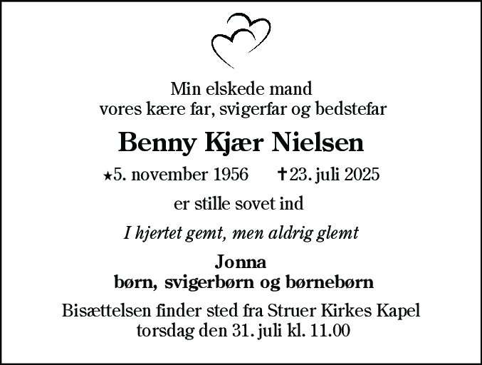 Dødsannonce for Benny Kjær Nielsen