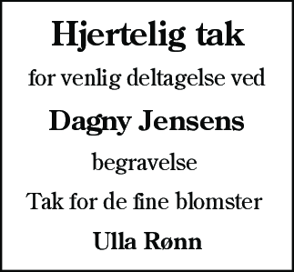 Dødsannonce for Dagny Jensen