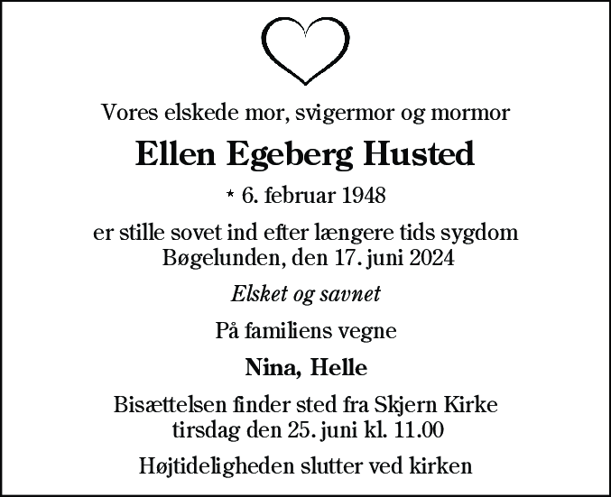 Dødsannonce for Ellen Egeberg Husted