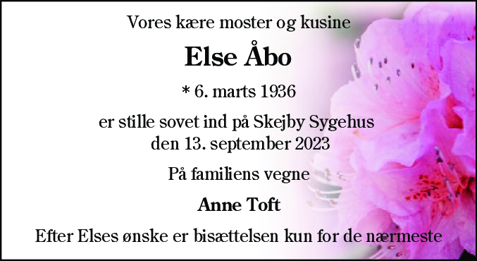 Dødsannonce for Else Åbo