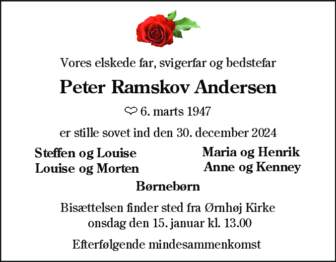 Dødsannonce for Peter Ramskov Andersen