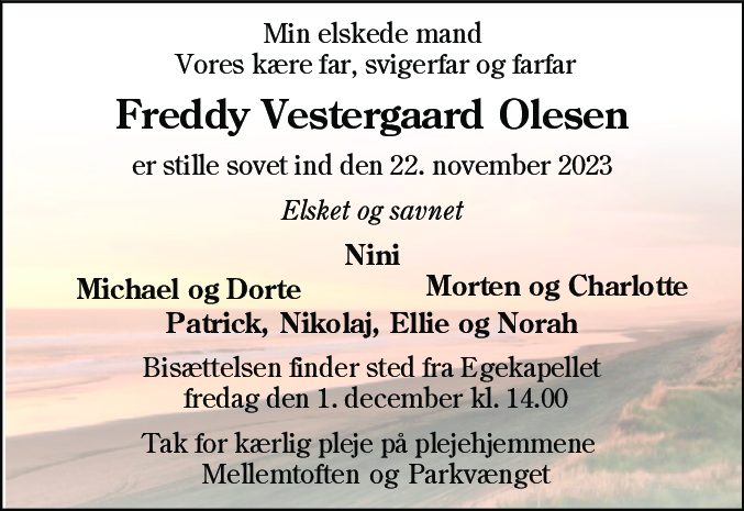 Dødsannonce for Freddy Vestergaard Olesen