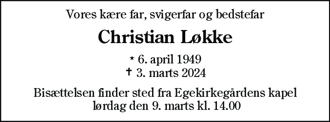 Dødsannonce for Christian Løkke