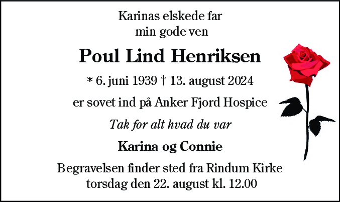 Dødsannonce for Poul Lind Henriksen