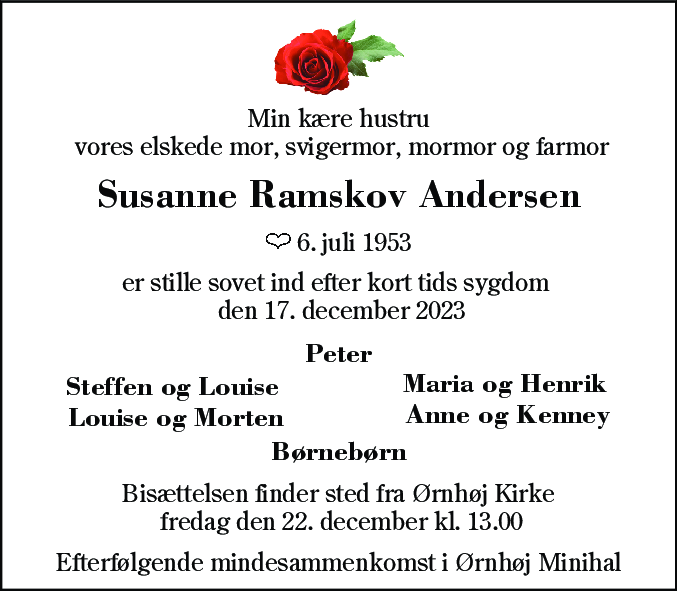 Dødsannonce for Susanne Ramskov Andersen
