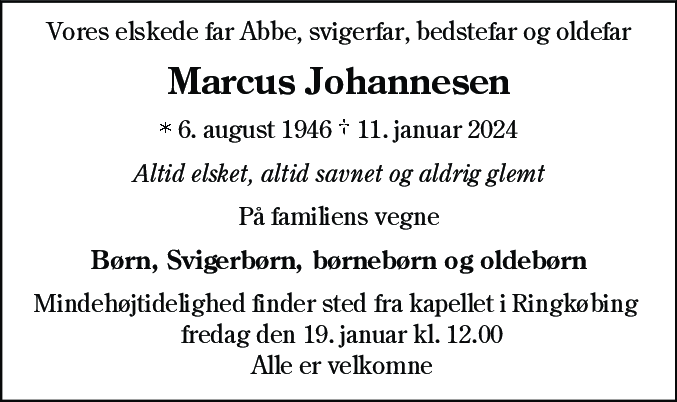 Dødsannonce for Marcus Johannesen
