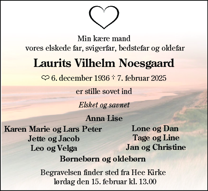 Dødsannonce for Laurits Vilhelm Noesgaard