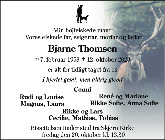 Dødsannonce for Bjarne Thomsen
