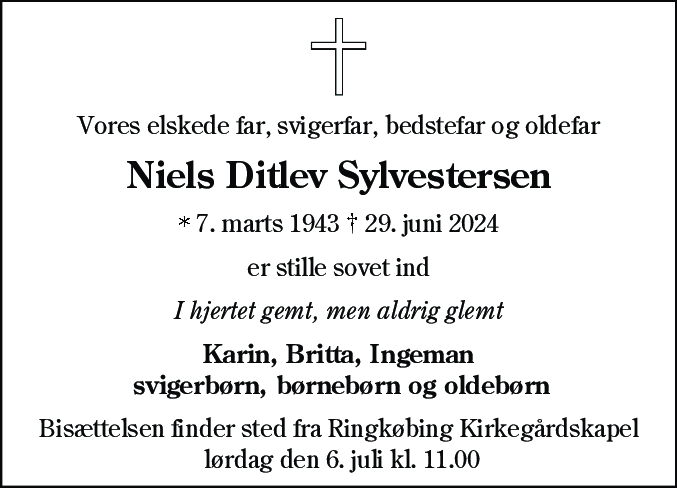 Dødsannonce for Niels Ditlev Sylvestersen