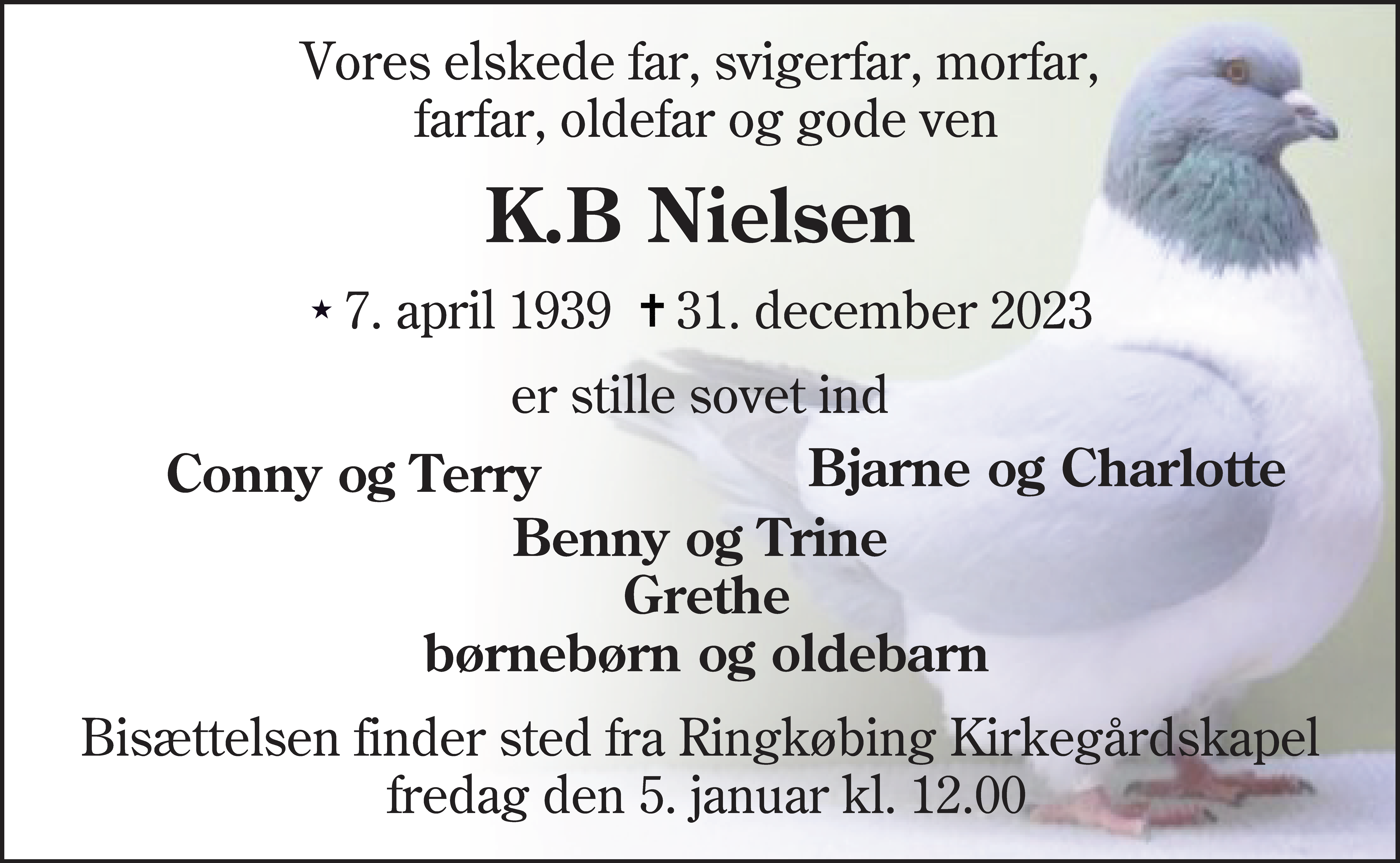 Dødsannonce for K.B Nielsen