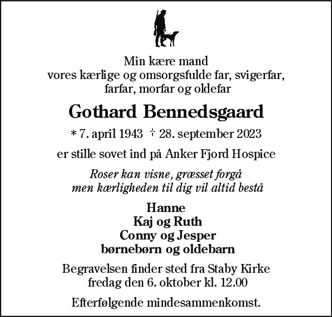 Dødsannonce for Gothard Bennedsgaard