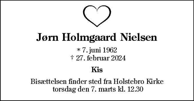 Dødsannonce for Jørn Holmgaard Nielsen