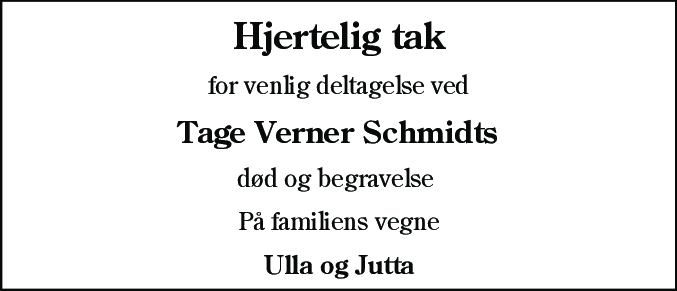Dødsannonce for Tage Verner Schmidt