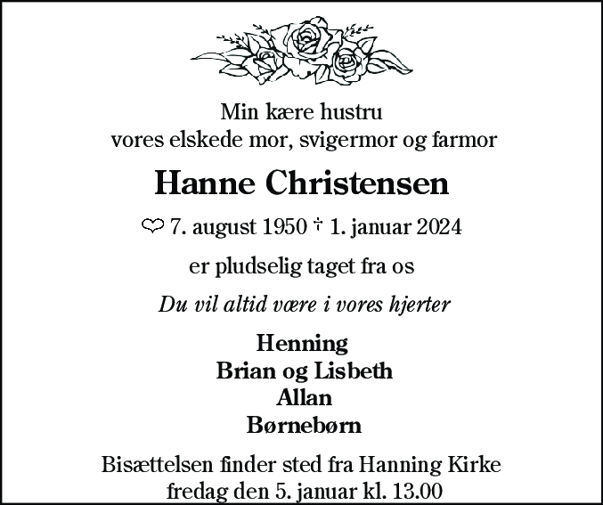 Dødsannonce for Hanne Christensen