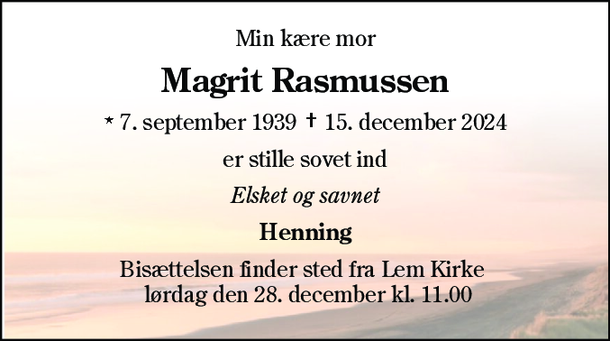 Dødsannonce for Magrit Rasmussen