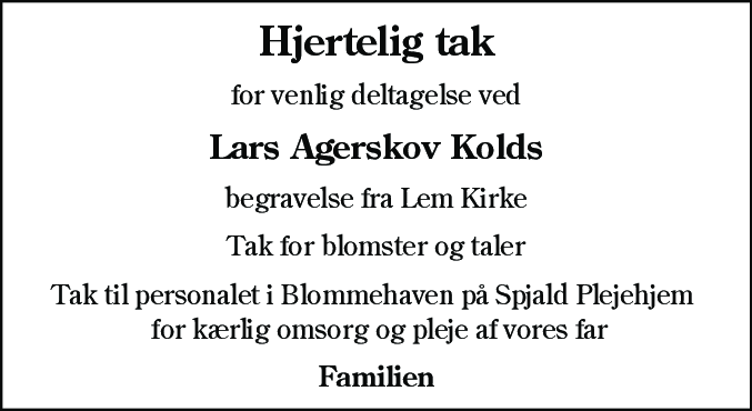 Dødsannonce for Lars Agerskov Kold
