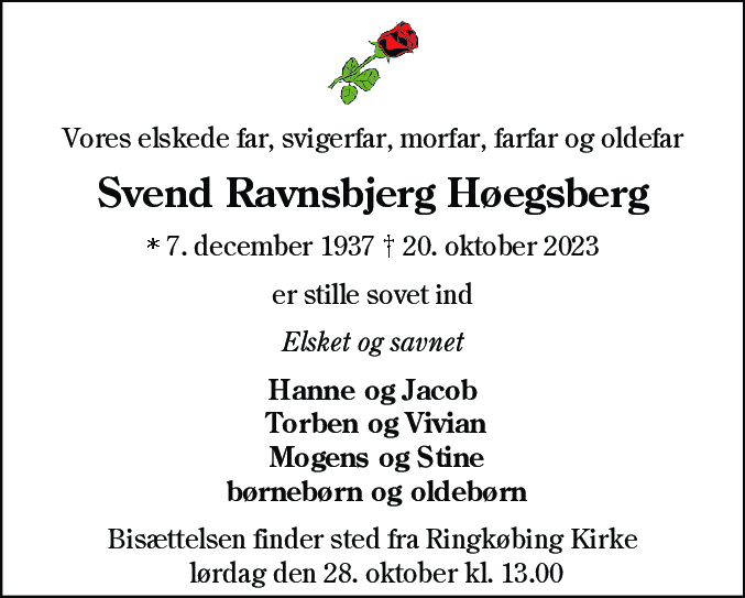 Dødsannonce for Svend Ravnsbjerg Høegsberg