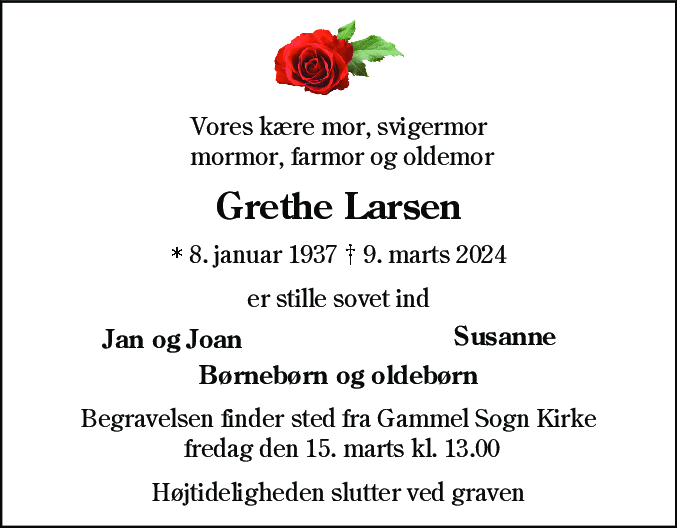 Dødsannonce for Grethe Larsen