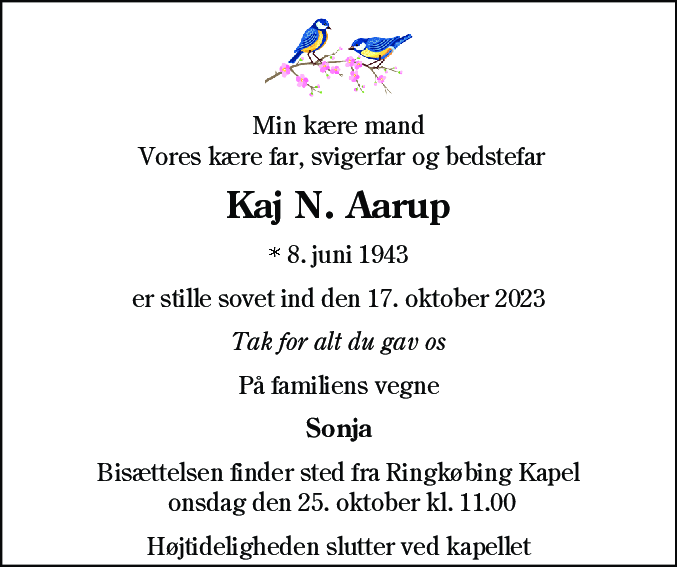 Dødsannonce for Kaj N. Aarup