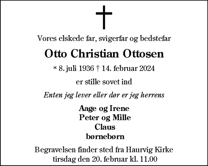 Dødsannonce for Otto Christian Ottosen