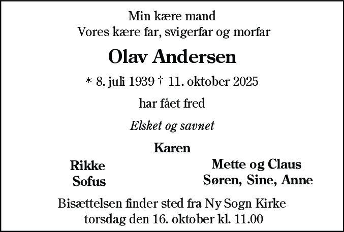 Dødsannonce for Olav Andersen