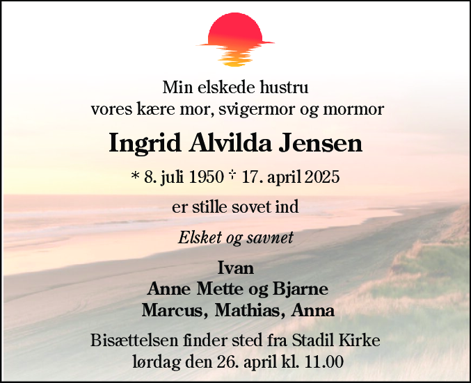 Dødsannonce for Ingrid Alvilda Jensen