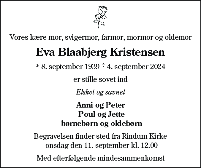 Dødsannonce for Eva Blaabjerg Kristensen